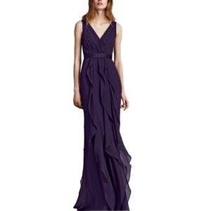 White by Vera Wang Amethyst Purple Wrapped Bodice Sleeveless Formal Gown…